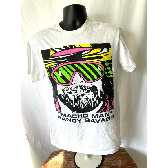 Macho Man Randy Savage WWE Neon Graphic Tee M - Picture 1 of 5